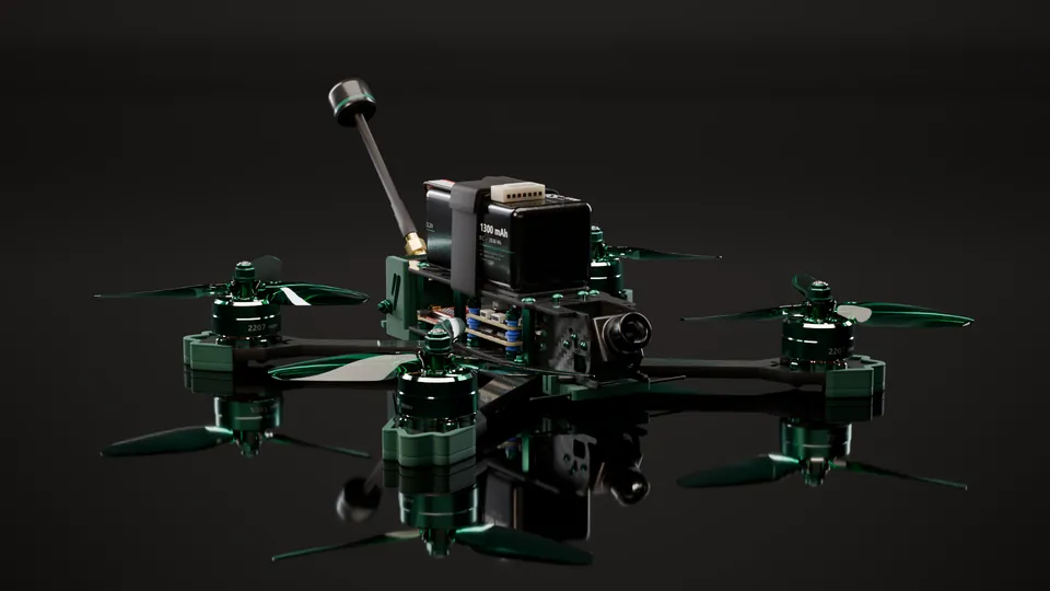 Render: the Betta from the front three-quarter, on a dark reflective floor